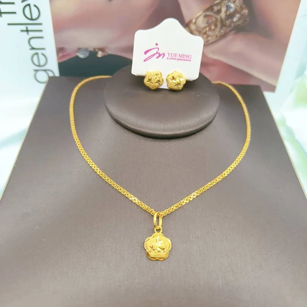 Women 18K Gold Plated Pendant Necklace and Drop Earrings Set Teardrop Star Round Flower Heart Gold Jewelry Accessories Gift