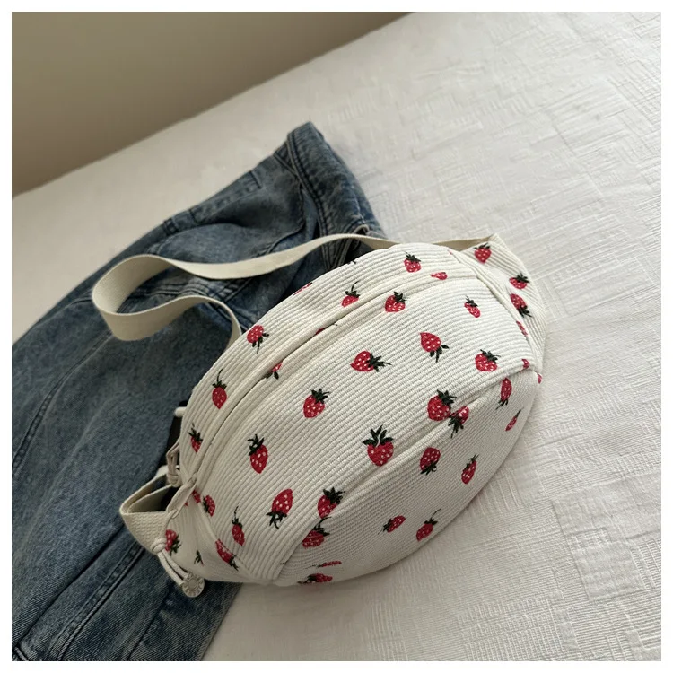 Waist Bag Women Men Corduroy Fanny Pack Strawberries Pocket Fashion Chest Handbag Sports Travel Purse Plaid WaistPack Belly Bags