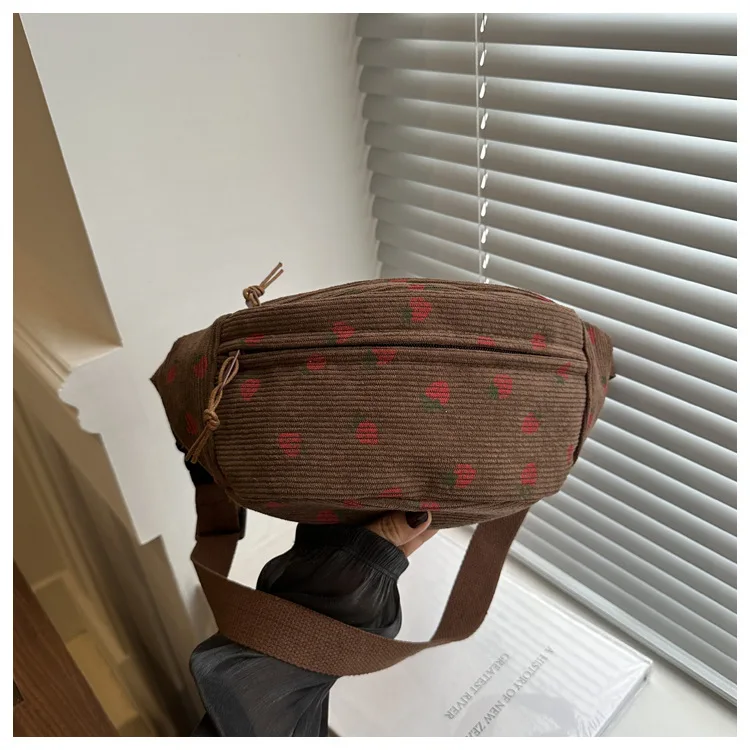 Waist Bag Women Men Corduroy Fanny Pack Strawberries Pocket Fashion Chest Handbag Sports Travel Purse Plaid WaistPack Belly Bags