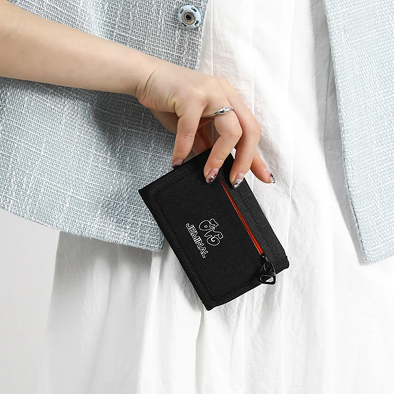Japanese Style Nylon Trifold Wallet Casual Unisex Young Novelty Money Bag Purse with Zipper Coin ID Card Holder for Men Women