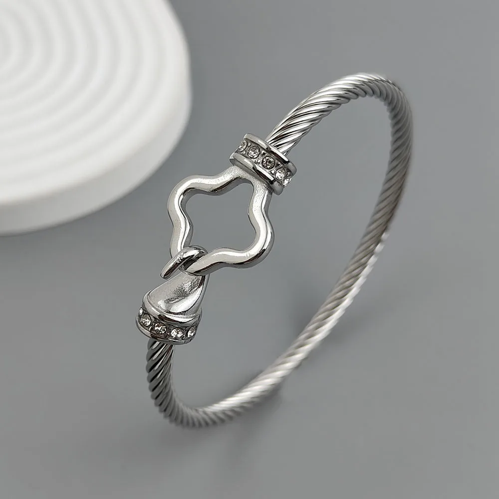 New steel wire button zircon four-leaf clover gold-plated bracelet 18K, high-quality waterproof couple bracelet, wife gift