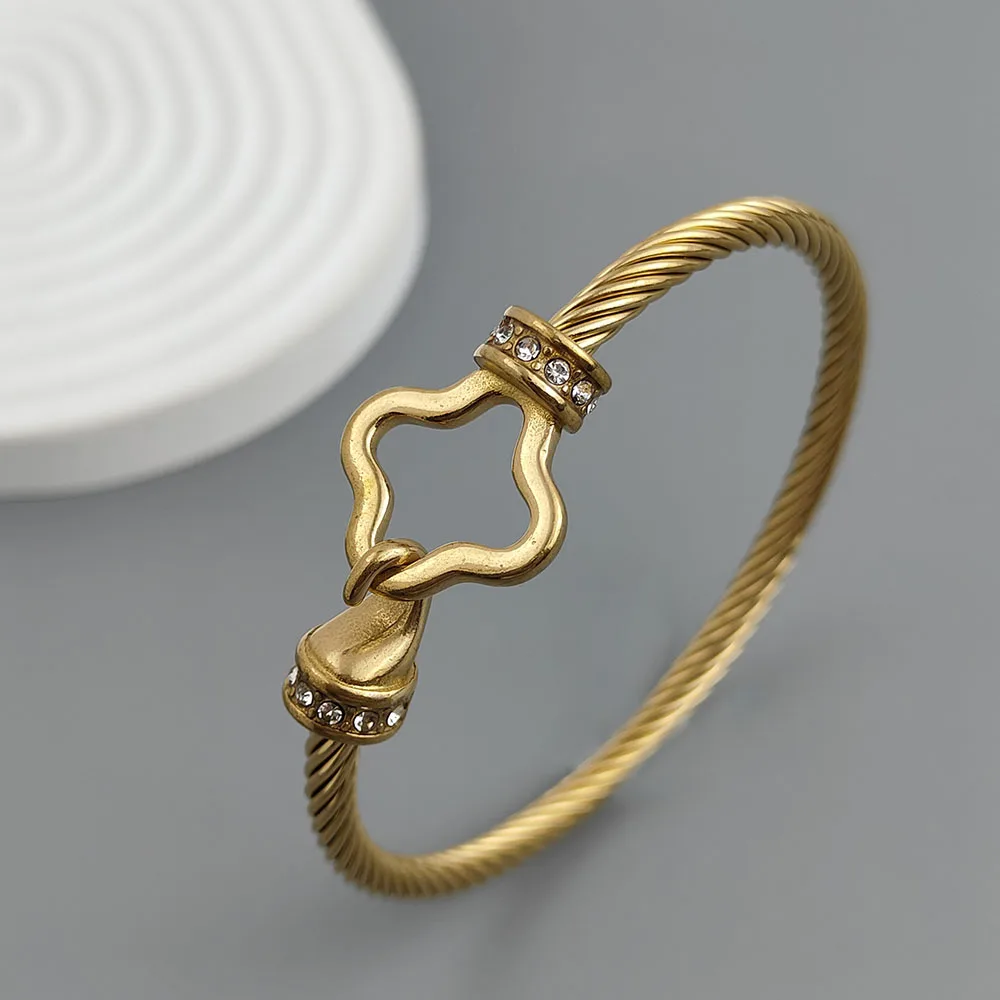New steel wire button zircon four-leaf clover gold-plated bracelet 18K, high-quality waterproof couple bracelet, wife gift