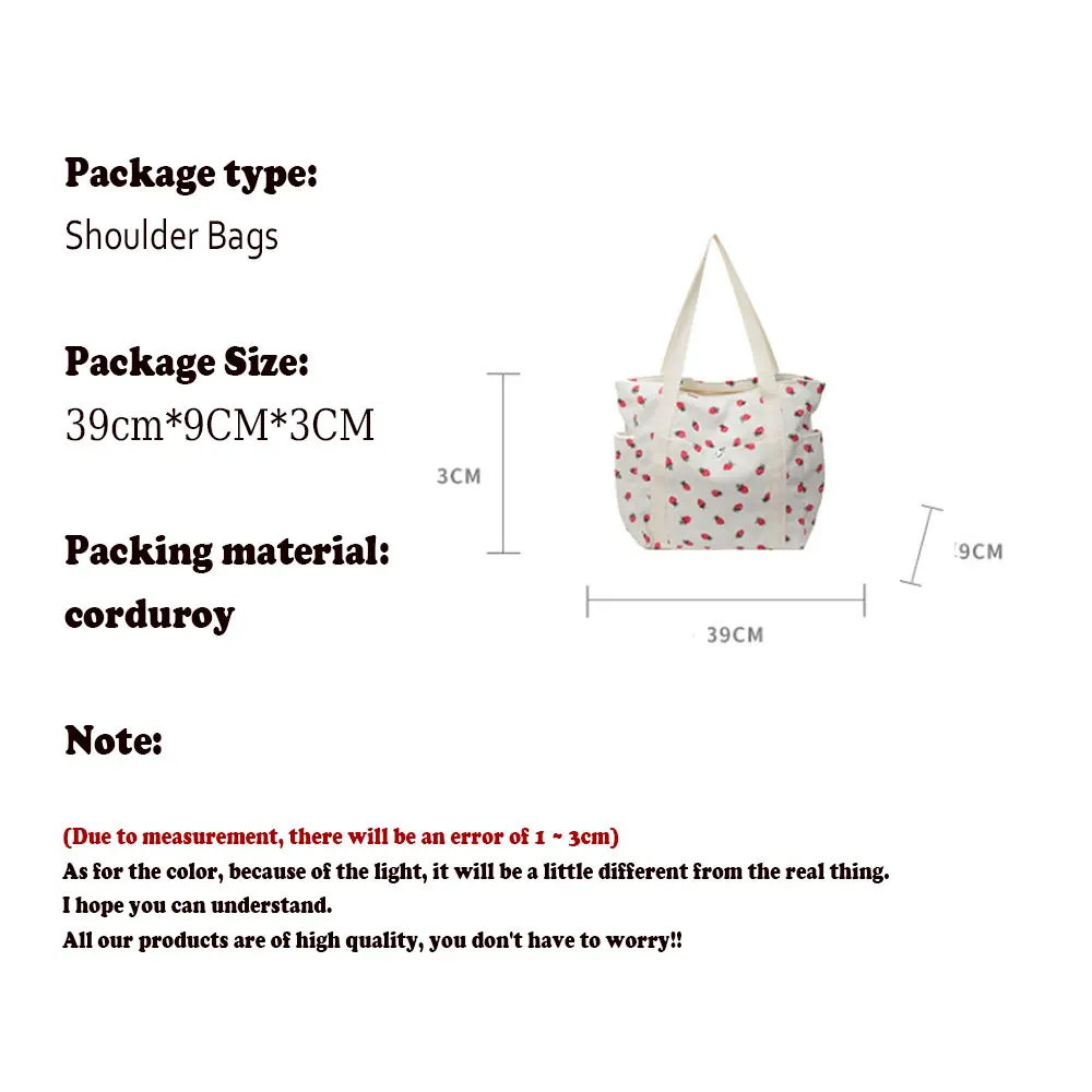 Strawberries Corduroy Handbag Sweet Women's Bag Fashionable Versatile Shoulder Bag Beautiful Simple Commuter Women's Tote Bags