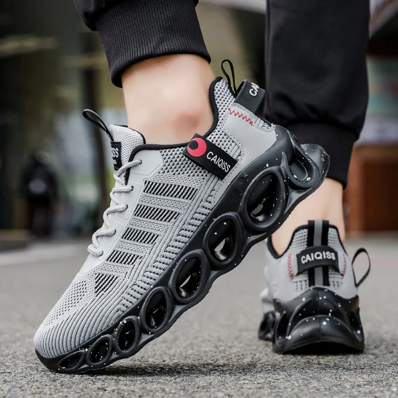 Men's Casual, Fashionable, Comfortable, Shock-Absorbing Blade-Style Shoes, Breathable Lace-Up Non-Slip Shoes, Suitable for Jogging, Daily Wear, and Gym