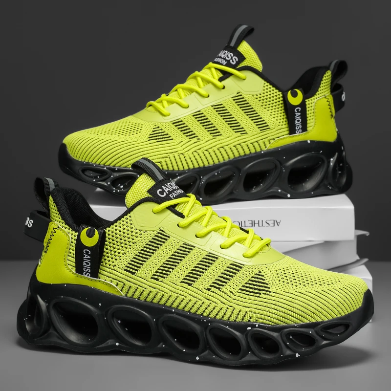 Men's Casual, Fashionable, Comfortable, Shock-Absorbing Blade-Style Shoes, Breathable Lace-Up Non-Slip Shoes, Suitable for Jogging, Daily Wear, and Gym