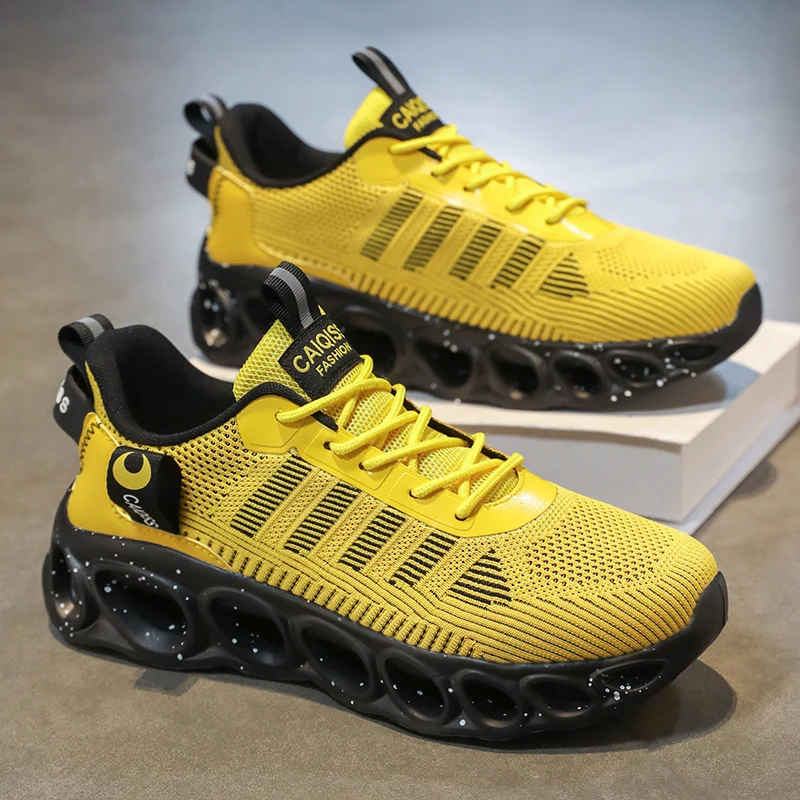 Men's Casual, Fashionable, Comfortable, Shock-Absorbing Blade-Style Shoes, Breathable Lace-Up Non-Slip Shoes, Suitable for Jogging, Daily Wear, and Gym