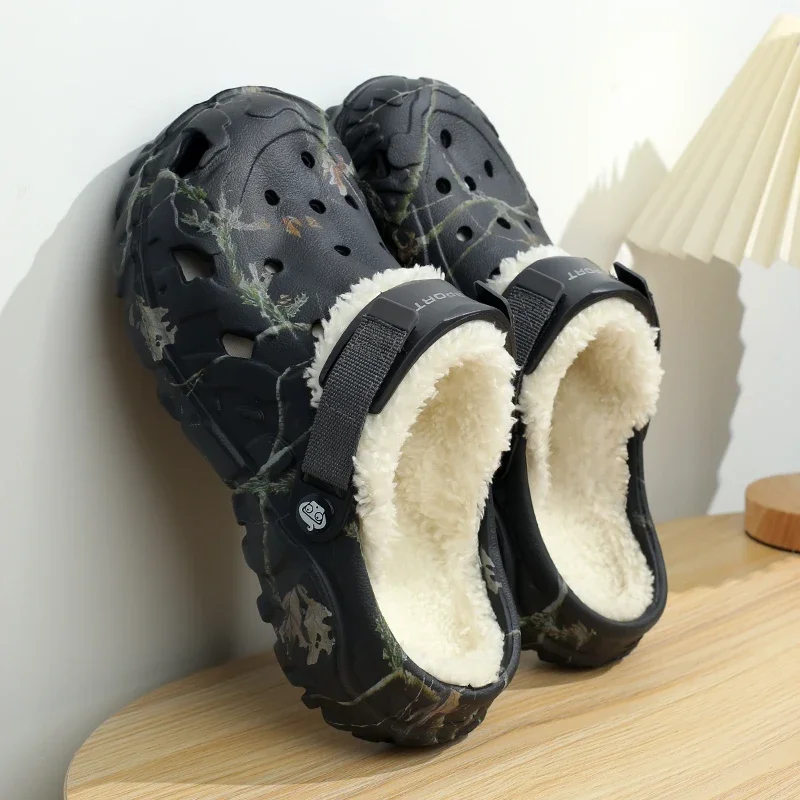 Winter Men Clogs Slippers Warm Furry Slippers Soft Home Cotton Shoe EVA Fluff Slides Casual Outdoor Comfortable Plush Fur Clogs