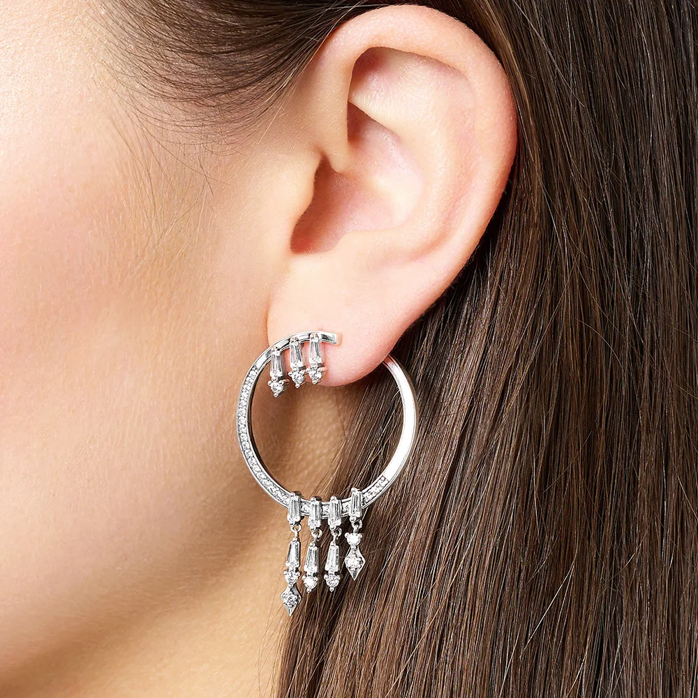Hoop Earrings with Winter Sun Rays Fine Jewerly For Women Trendy Glamourous Gift In 925 Sterling Silver