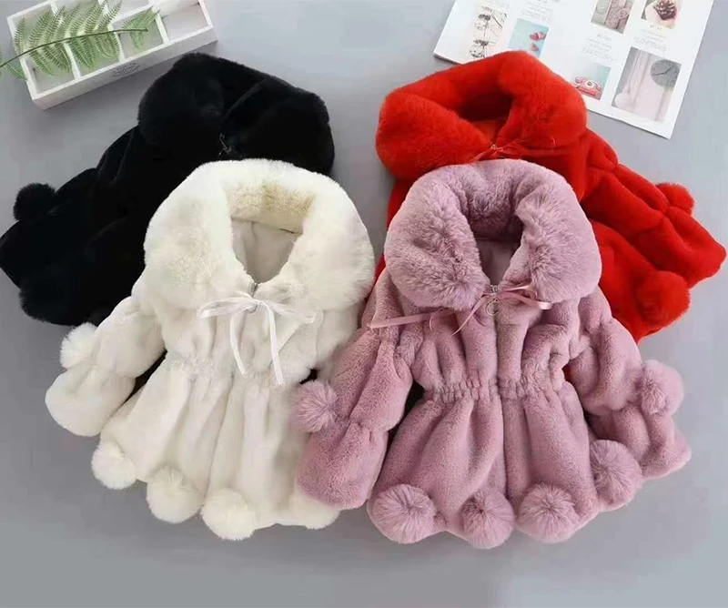 1-7 Year Baby Girls Jacket Autumn Winter Warm Faux Fur Coat For Girls Christmas Princess Outwear Fashion Plush Children Clothing