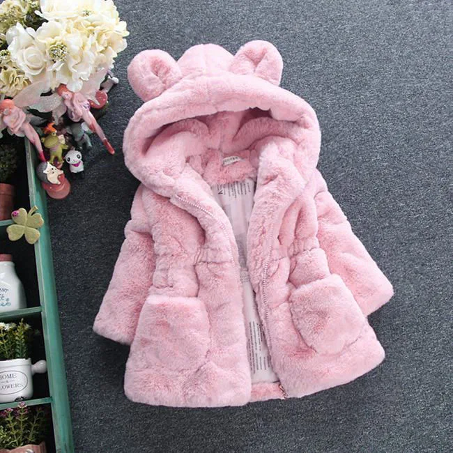 1-7 Year Baby Girls Jacket Autumn Winter Warm Faux Fur Coat For Girls Christmas Princess Outwear Fashion Plush Children Clothing