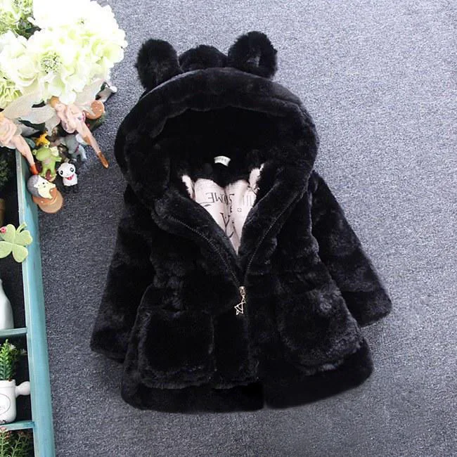 1-7 Year Baby Girls Jacket Autumn Winter Warm Faux Fur Coat For Girls Christmas Princess Outwear Fashion Plush Children Clothing