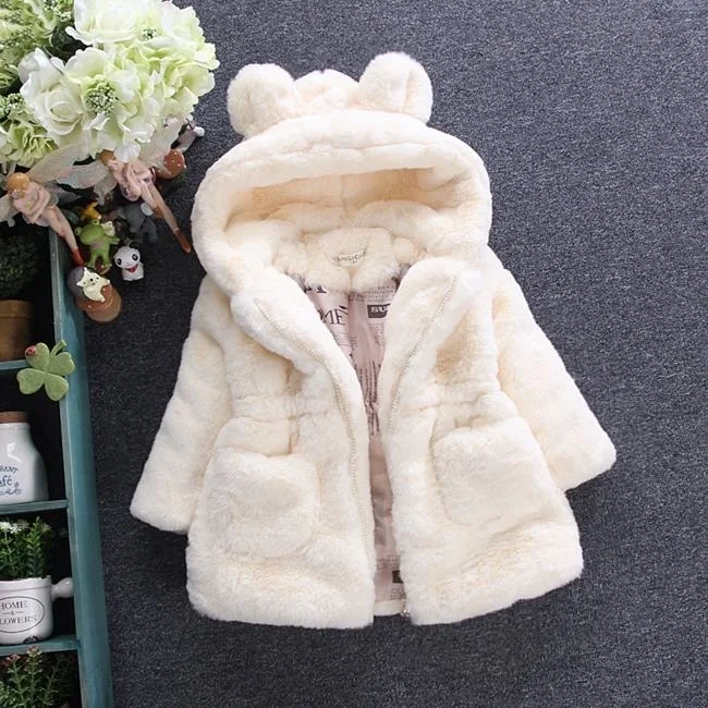 1-7 Year Baby Girls Jacket Autumn Winter Warm Faux Fur Coat For Girls Christmas Princess Outwear Fashion Plush Children Clothing