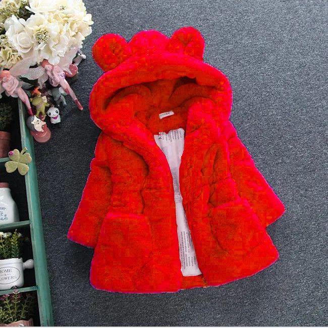 1-7 Year Baby Girls Jacket Autumn Winter Warm Faux Fur Coat For Girls Christmas Princess Outwear Fashion Plush Children Clothing