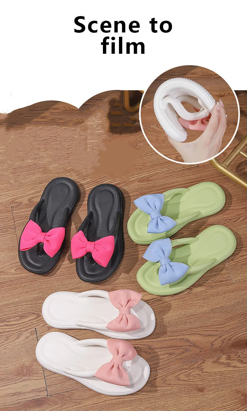 Bow Tie Slippers for Women, Sweet Bow Tie Flip Flops, Outdoor EVA, Non-Slip Beach Shoes, Comfortable Sandals, Summer Fashion