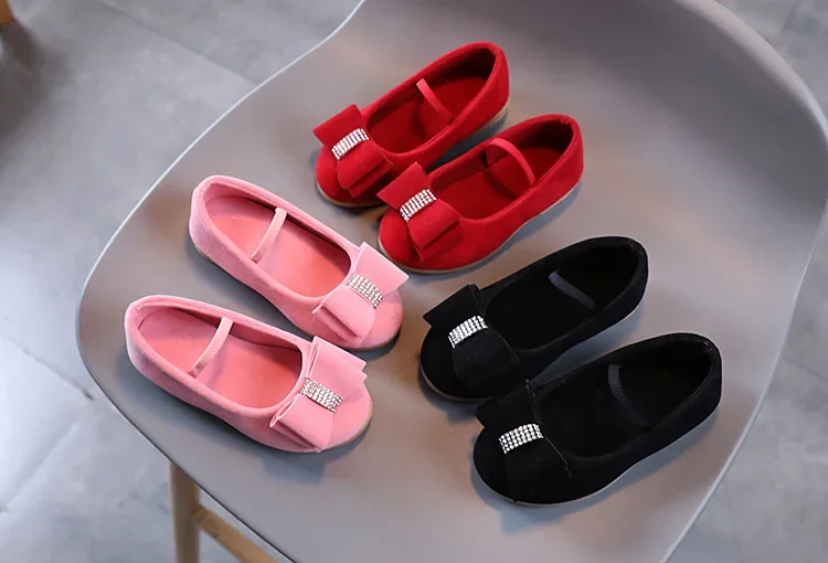 Little Girl Leather Shoes Simple Fashion Children Princess Shoes Solid Color Flats Causal Kids Versatile Bowtie Loafers Moccasin