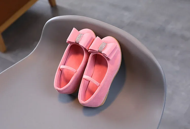 Little Girl Leather Shoes Simple Fashion Children Princess Shoes Solid Color Flats Causal Kids Versatile Bowtie Loafers Moccasin