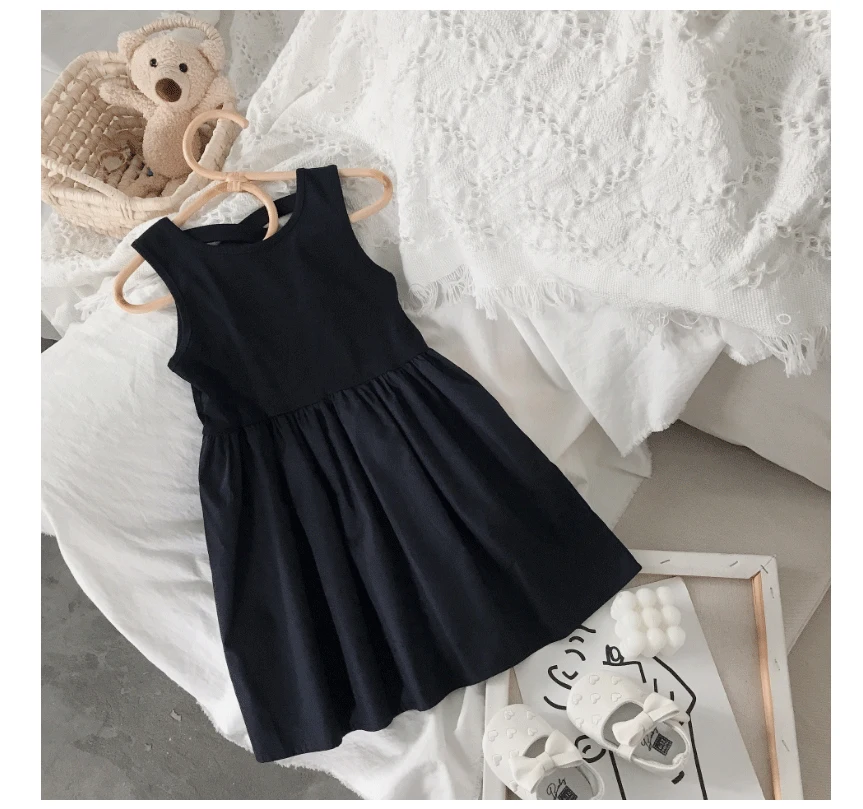 2024 Summer Girls Elegant Goth Dresss Black Sleeveless Tutu Dress Backless Off Shoulder Party Kid Dresses 2 4 5 6 7 8 Years Old