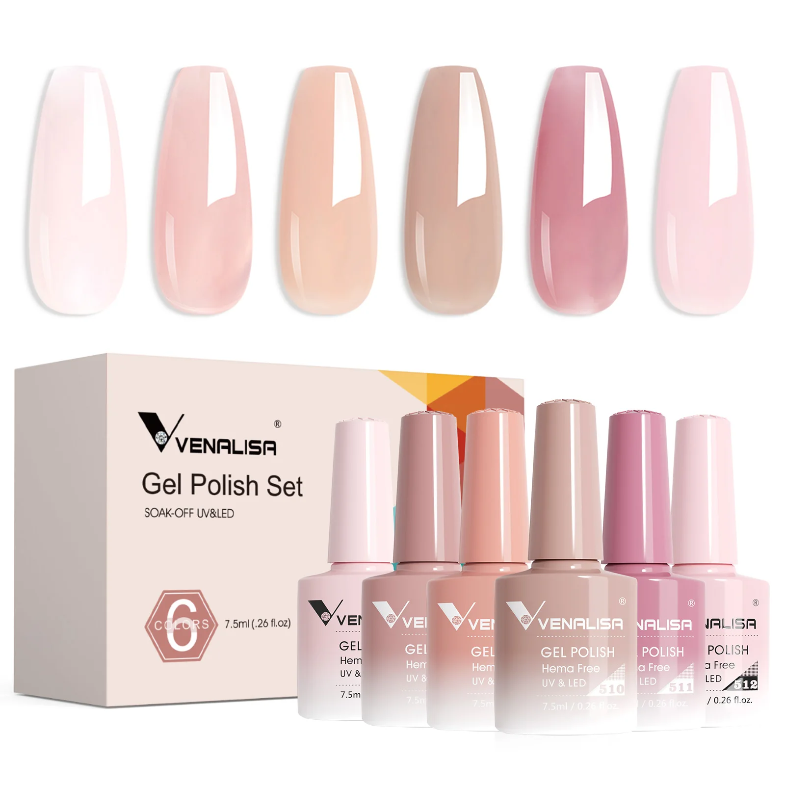 Venalisa Nail Gel Polish Kit HEMA TPO FREE Nude Pink Color Collection Self Leveling Full Coverage Nail Manicure Set 6Pcs Kit