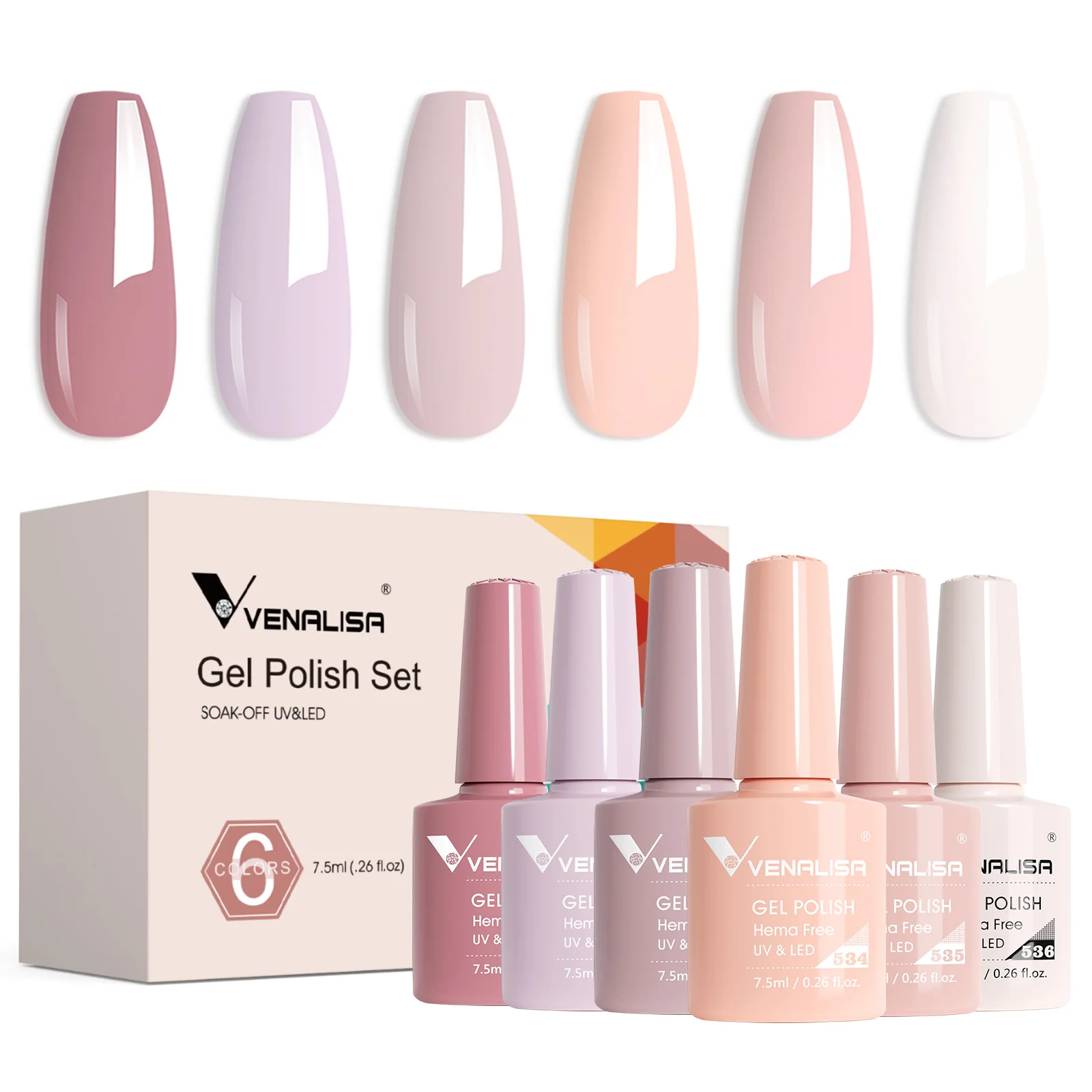 Venalisa Nail Gel Polish Kit HEMA TPO FREE Nude Pink Color Collection Self Leveling Full Coverage Nail Manicure Set 6Pcs Kit
