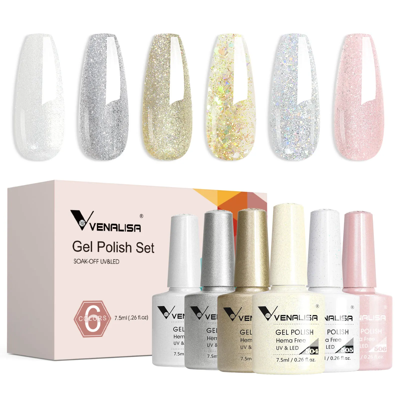Venalisa Nail Gel Polish Kit HEMA TPO FREE Nude Pink Color Collection Self Leveling Full Coverage Nail Manicure Set 6Pcs Kit