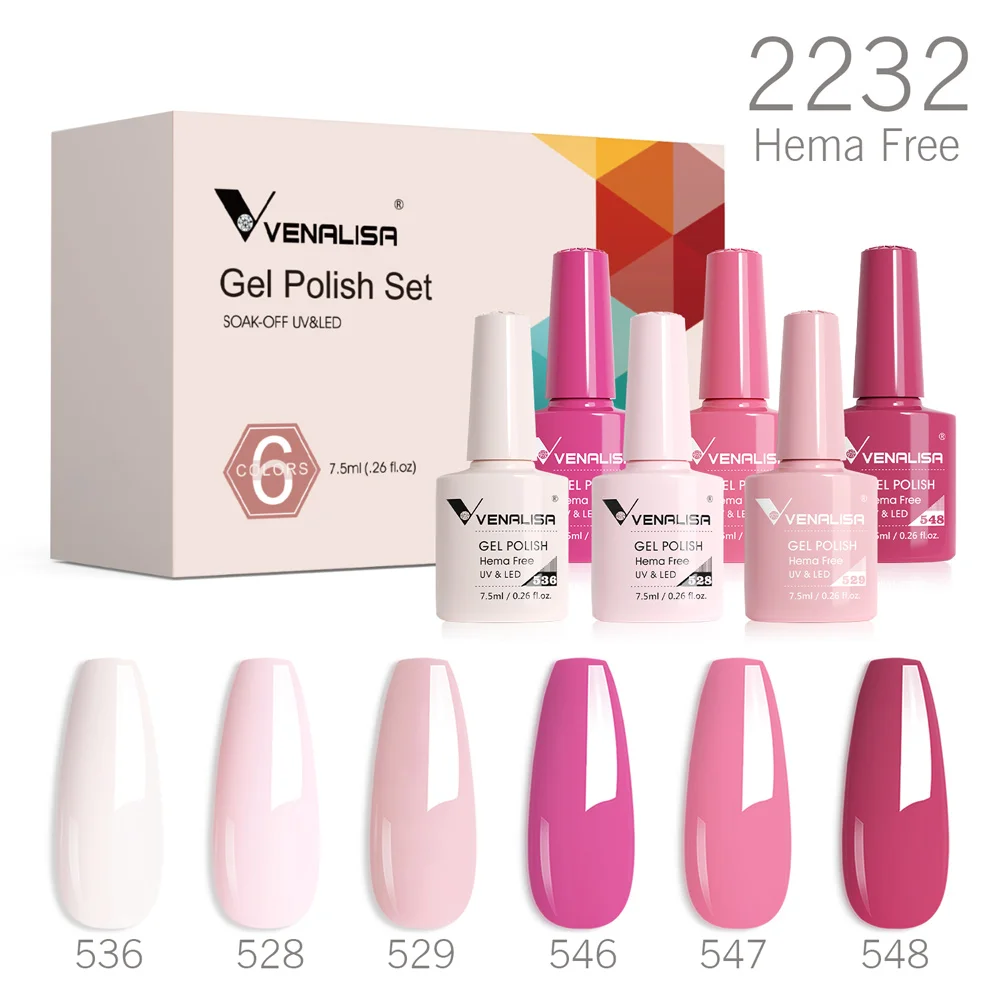 Venalisa Nail Gel Polish Kit HEMA TPO FREE Nude Pink Color Collection Self Leveling Full Coverage Nail Manicure Set 6Pcs Kit