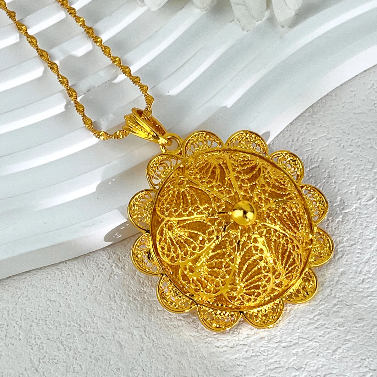 ANIID Ethiopian 24k Gold Plated 6PCS Jewelry Sets For Women Indian Dubai High Quality Necklace Set Wedding Party Gifts
