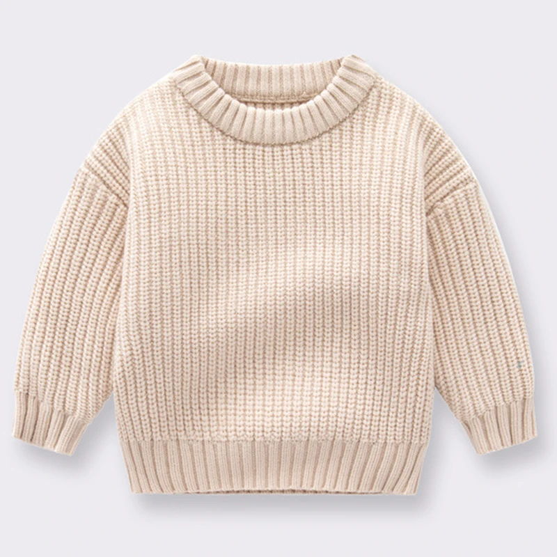 2024 Autumn Newborn Baby Girl Boy Knitted Sweater Long Sleeve Winter Sweater Solid Loose Pullover Casual Tops 3M-6Y Kids Clothes
