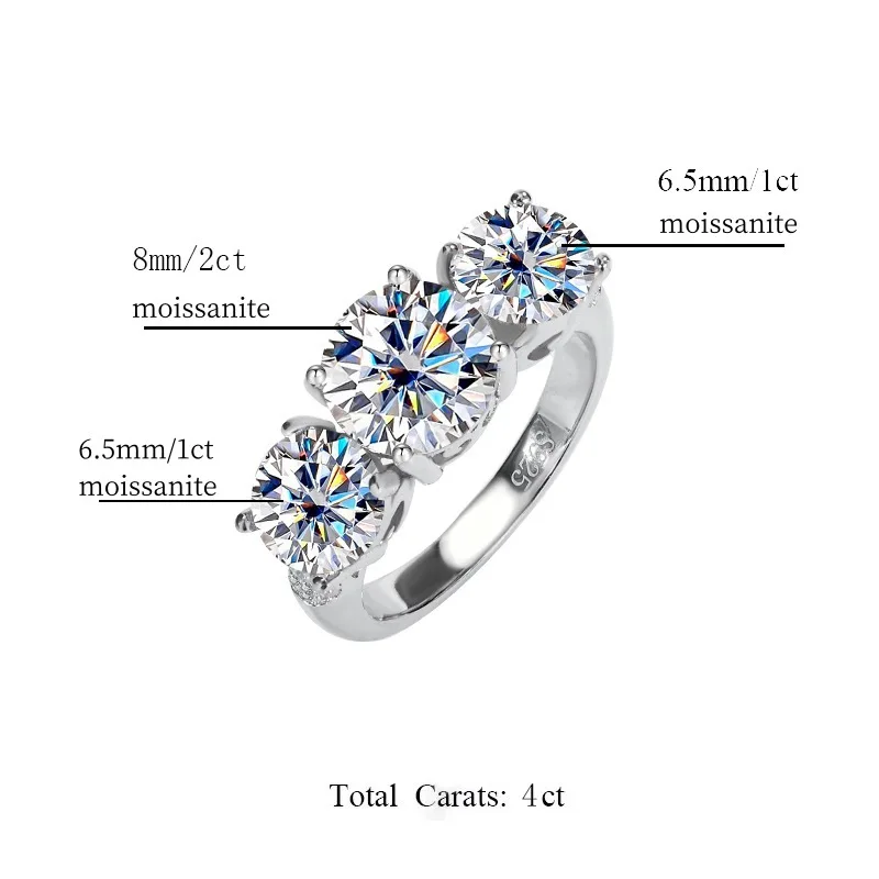 JoyceJelly S925 Sterling Silver Colors Moissanite Ring 2CT 4CT Total Full Moissanite Diamond Jewelry For Wedding Engagement Gift