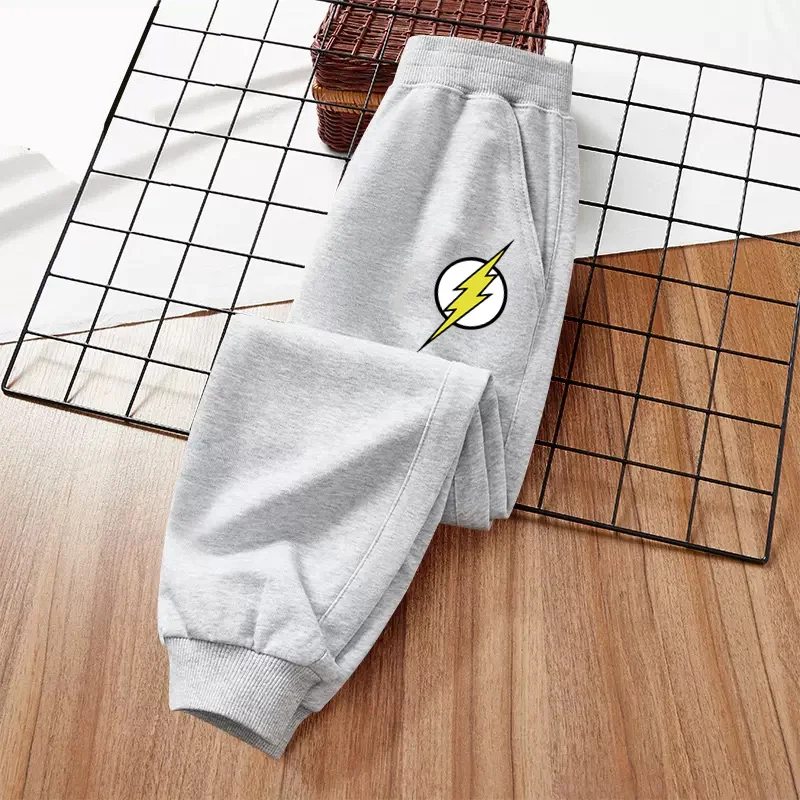 2024 Boys New Long Pants Lightning Pattern Sweatpants Children Autumn Clothing Brand Cotton Trousers 3-14Y