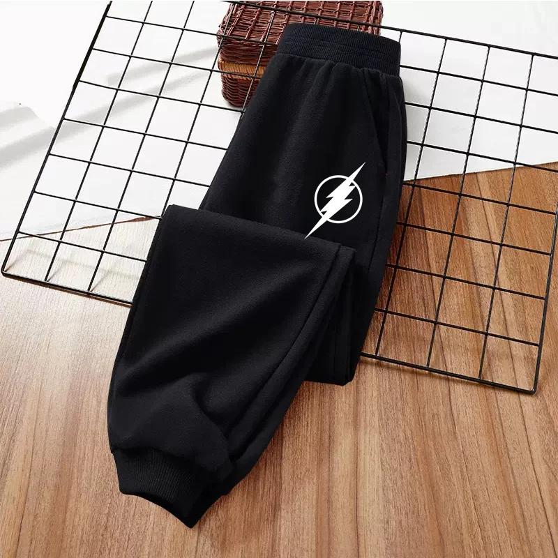 2024 Boys New Long Pants Lightning Pattern Sweatpants Children Autumn Clothing Brand Cotton Trousers 3-14Y