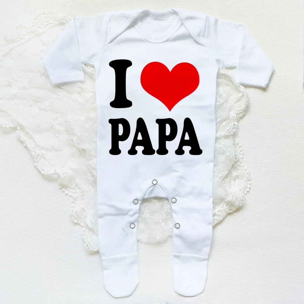 I Love Papa&I Love Mama Print Baby Sleepsuit Baby Coming Home Outfit Newbron Shower Gift Boy Girl Sleepsuit Infant White Romper