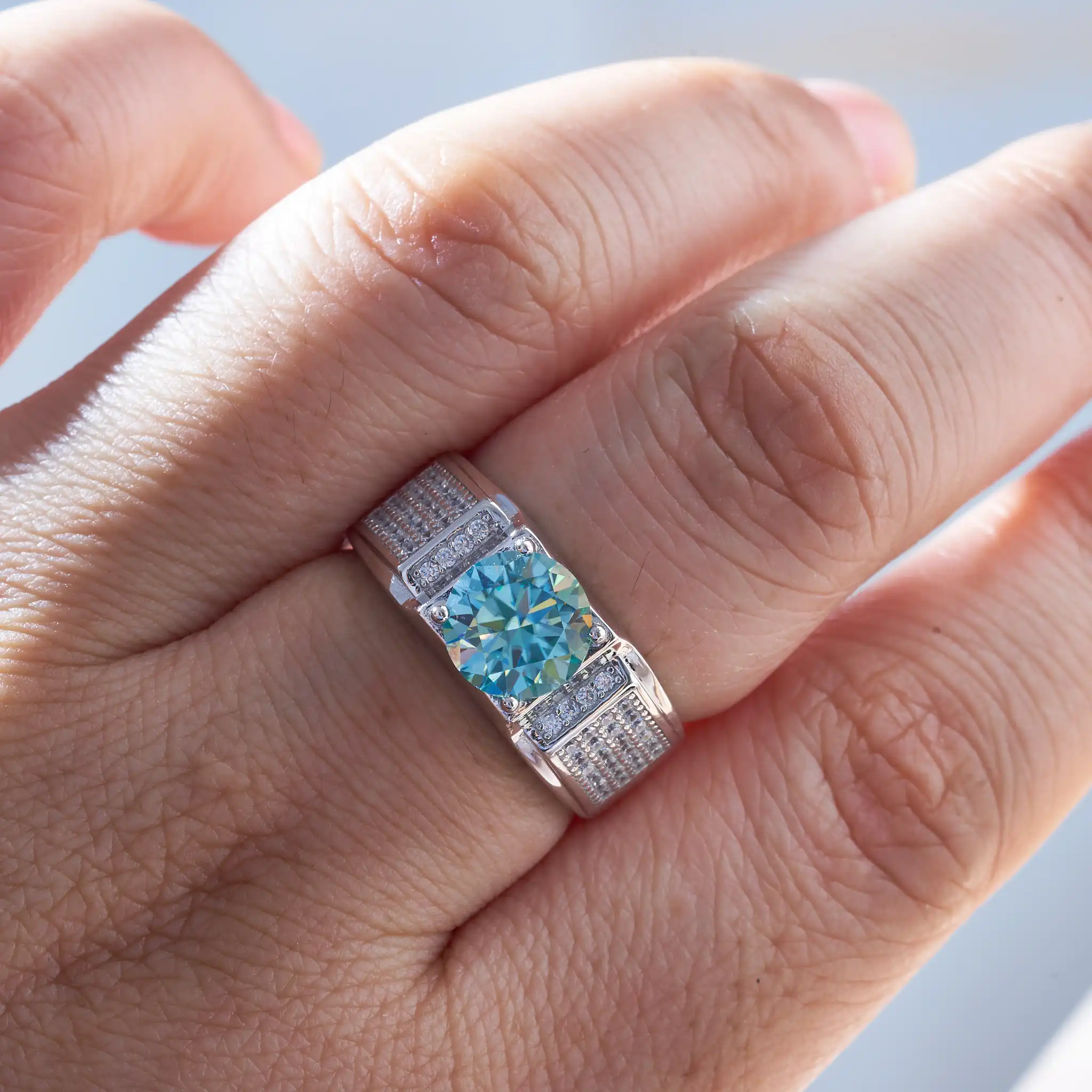 Real 1.0 Carat Moissanite Ring For Men Pure Solid 18K White Gold Rings D Color Diamond Engagement Wedding Ring Jewelry Gift