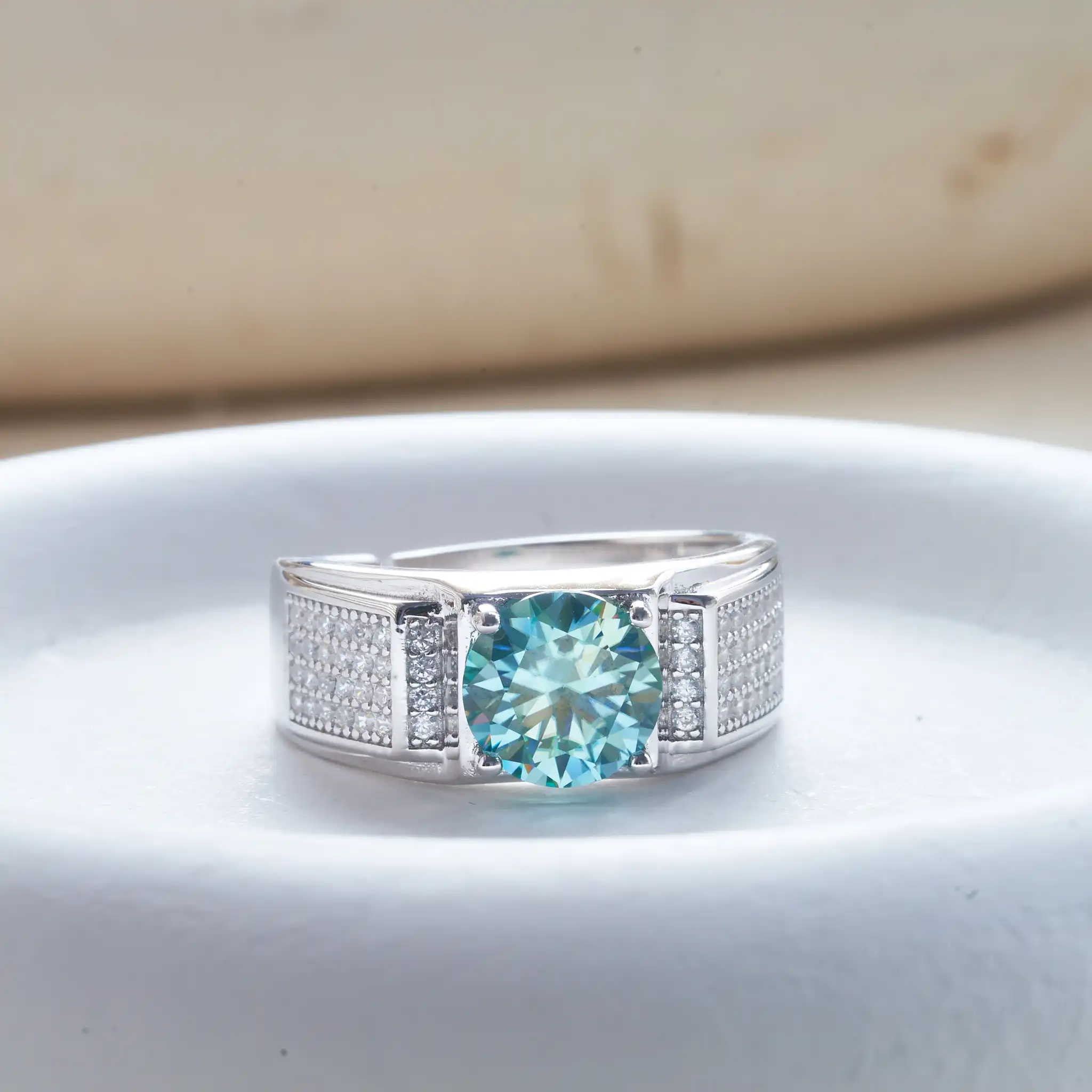 Real 1.0 Carat Moissanite Ring For Men Pure Solid 18K White Gold Rings D Color Diamond Engagement Wedding Ring Jewelry Gift