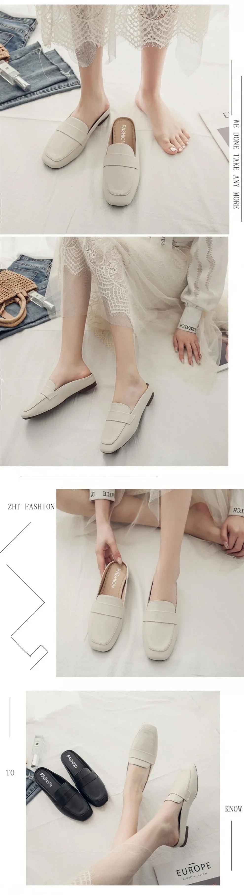 Baotou Half Slippers Women 2024 New Fashion Flat Soft Leather Slip-on Lazy Soft Sole Flat Shoes Zapatos Mujer Women Shoes