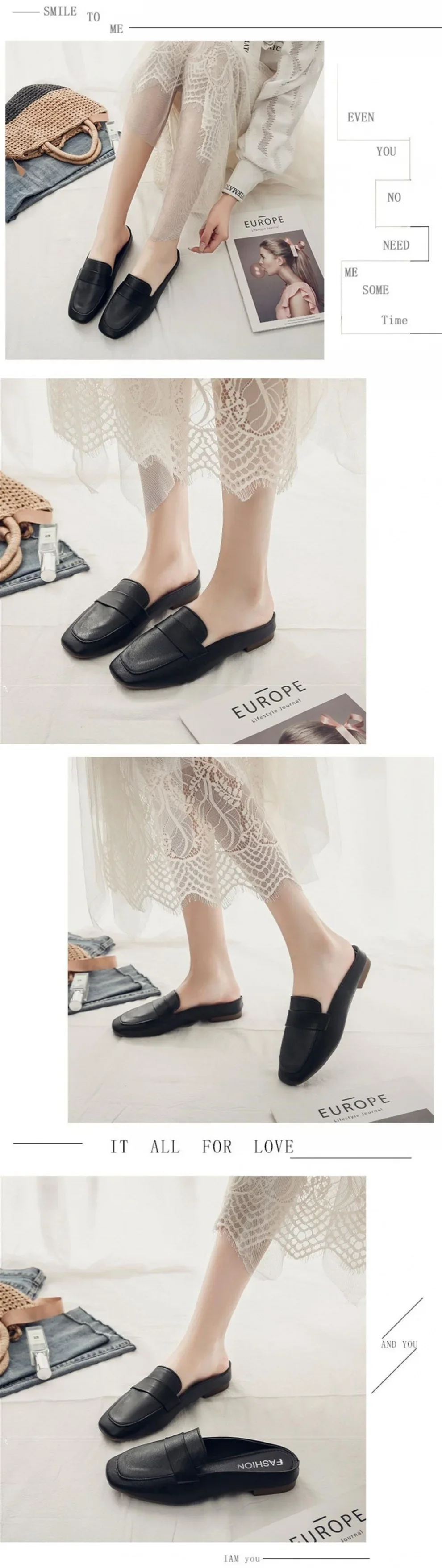 Baotou Half Slippers Women 2024 New Fashion Flat Soft Leather Slip-on Lazy Soft Sole Flat Shoes Zapatos Mujer Women Shoes