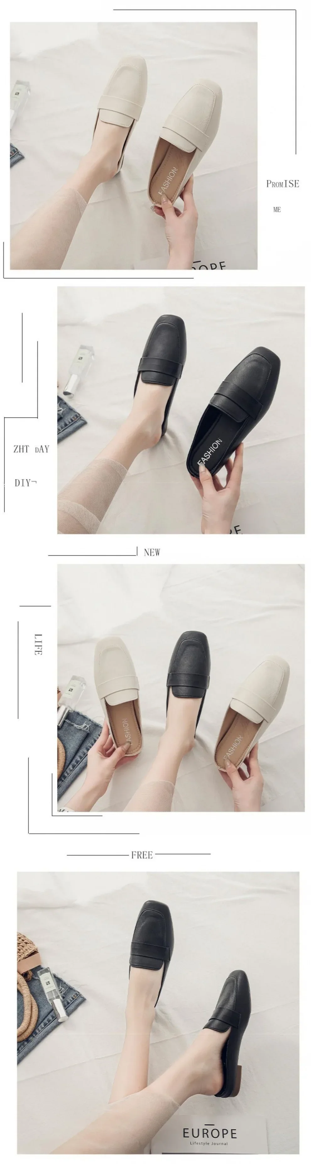 Baotou Half Slippers Women 2024 New Fashion Flat Soft Leather Slip-on Lazy Soft Sole Flat Shoes Zapatos Mujer Women Shoes