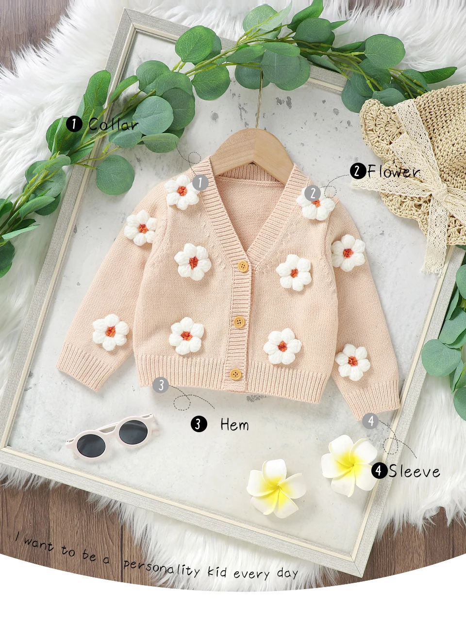 Sweet Long Sleeve V-neck Single Breasted Baby Girls Spring & Fall Coat Knitted Acrylic Babies Cardigan For 6-36 Months Newborn