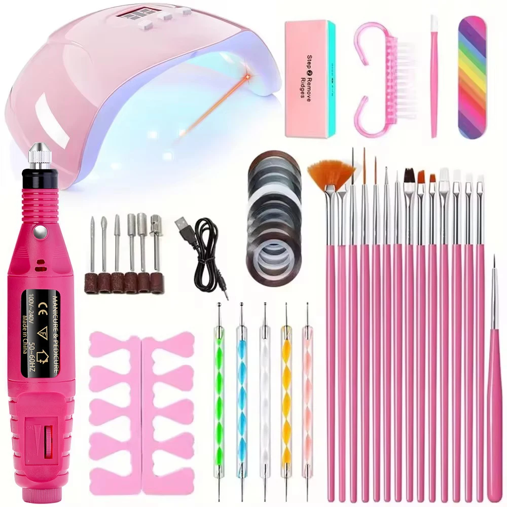 YIKOOLIN Nail Art Set With Professional LED UV Nail Lamp Gel Curing Machine Electric Nail File Drill Nail Sets Kits