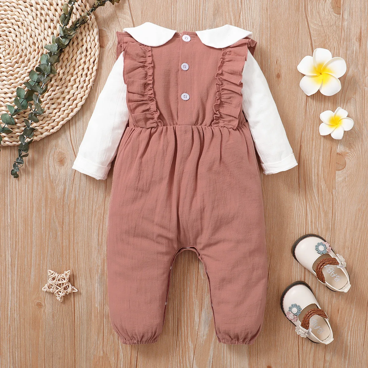 Newborn Baby 'Pure Cotton Flower Pattern Color Blocked Comfortable Long Sleeves Bodysuit 0-18 Month Female Baby Crawling Suit