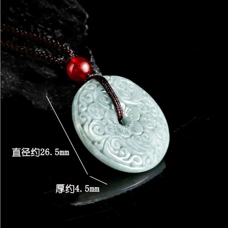 Natural A-grade Jade Pendant with Blue Water Carved Flower, Safe Buckle Jade Pendant, Men's and Women's Pendant, Jade Necklace