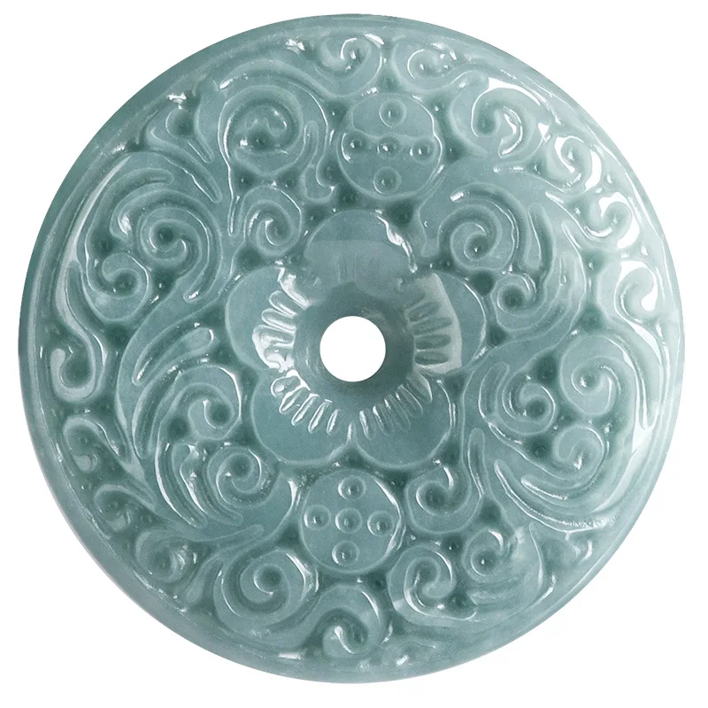 Natural A-grade Jade Pendant with Blue Water Carved Flower, Safe Buckle Jade Pendant, Men's and Women's Pendant, Jade Necklace