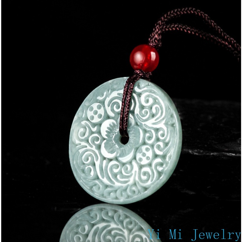 Natural A-grade Jade Pendant with Blue Water Carved Flower, Safe Buckle Jade Pendant, Men's and Women's Pendant, Jade Necklace