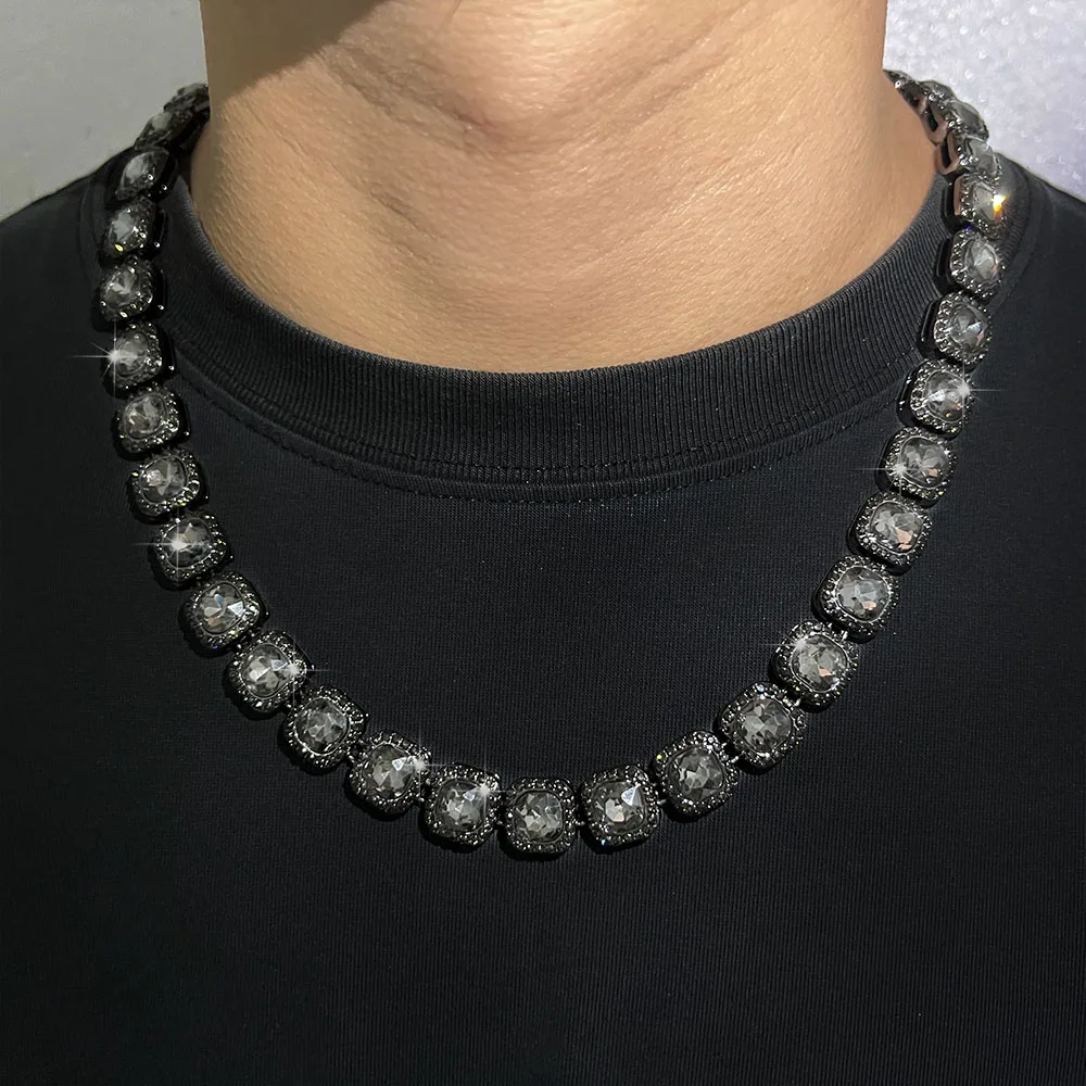 ULJ 12mm Square Hip Hop Iced Out Black Tennis Chains Reinstones Hiphop Necklace&Bracelet Luxury Copper Iced Out Cuban Jewelry