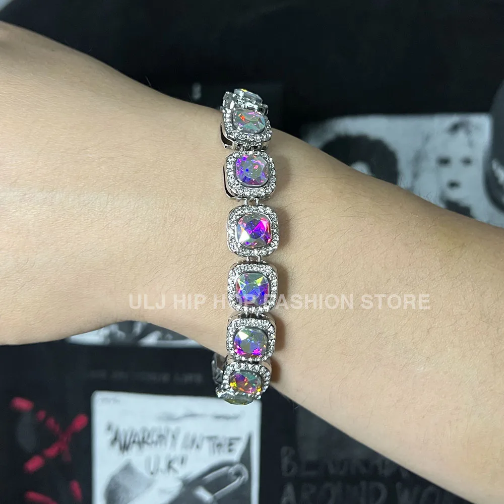 ULJ 12mm Square Hip Hop Iced Out Black Tennis Chains Reinstones Hiphop Necklace&Bracelet Luxury Copper Iced Out Cuban Jewelry
