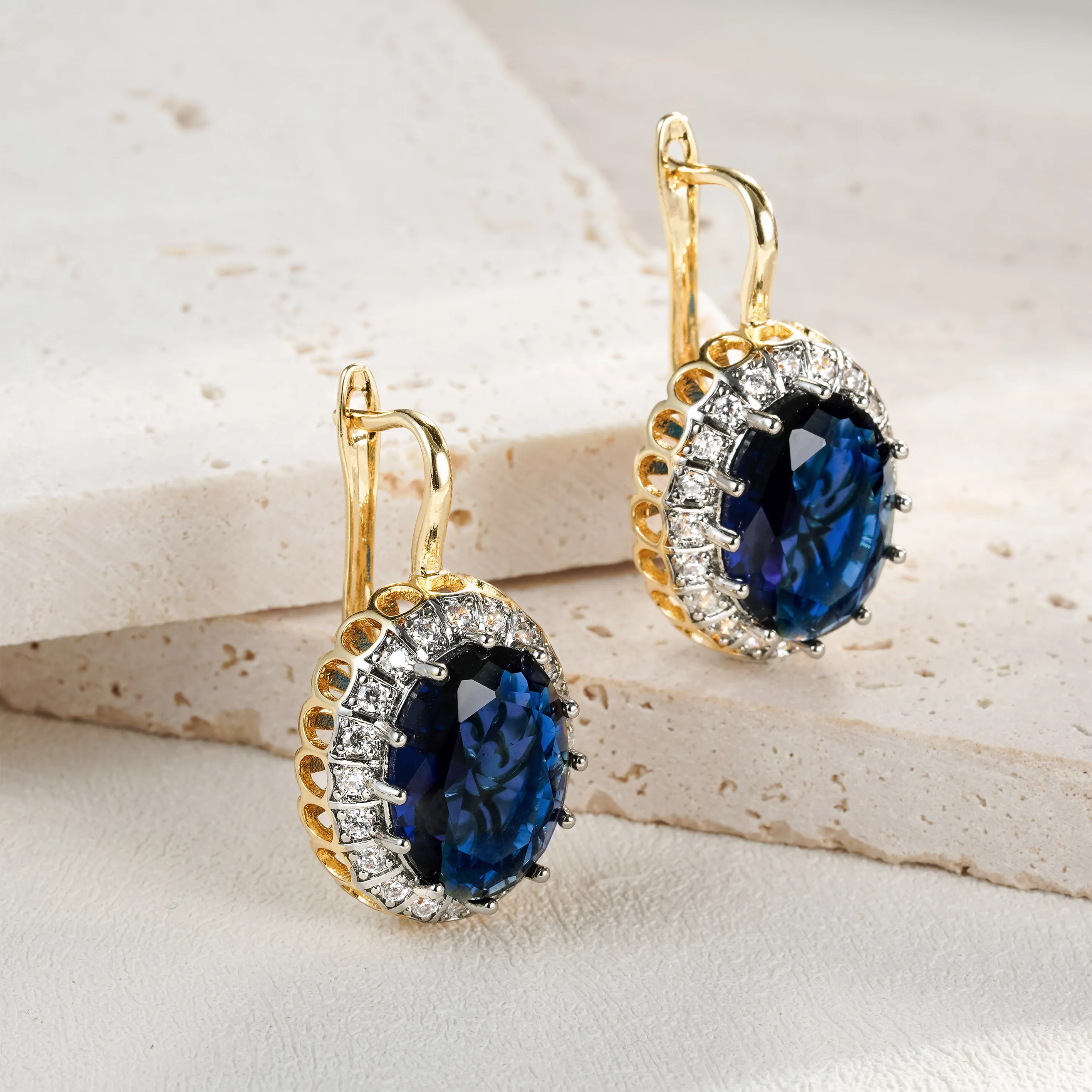 Ellipse design inlaid vermiculite suit ring earrings Copper grade 18K gold fashion jewelry banquet luxury accessories