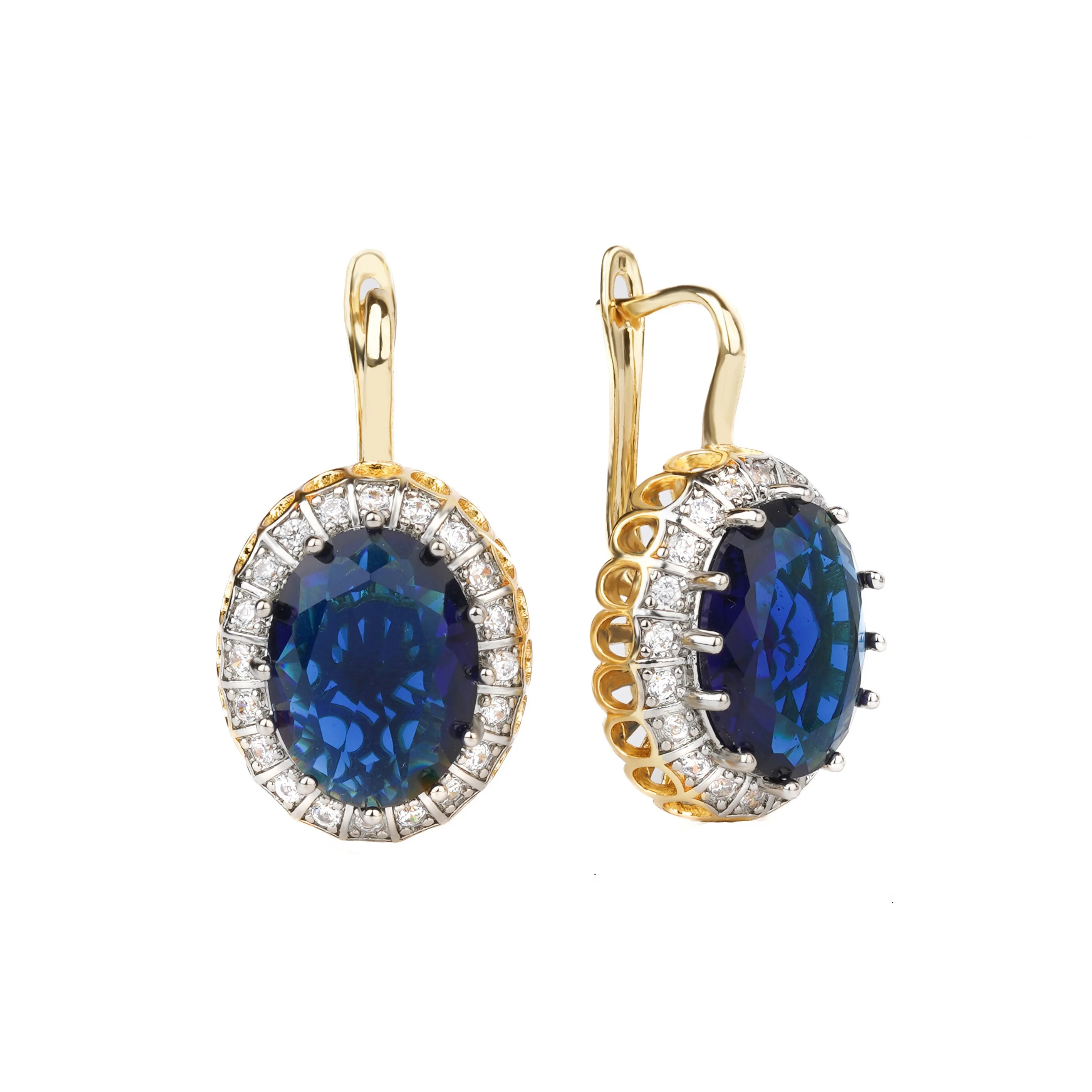 Ellipse design inlaid vermiculite suit ring earrings Copper grade 18K gold fashion jewelry banquet luxury accessories