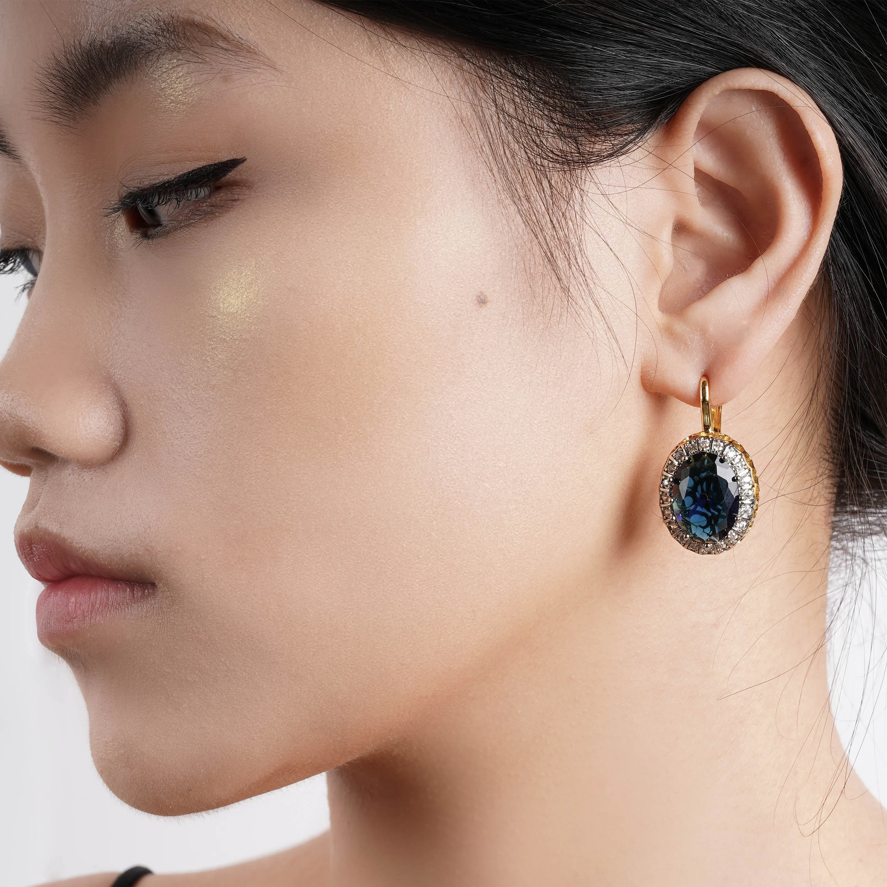Ellipse design inlaid vermiculite suit ring earrings Copper grade 18K gold fashion jewelry banquet luxury accessories