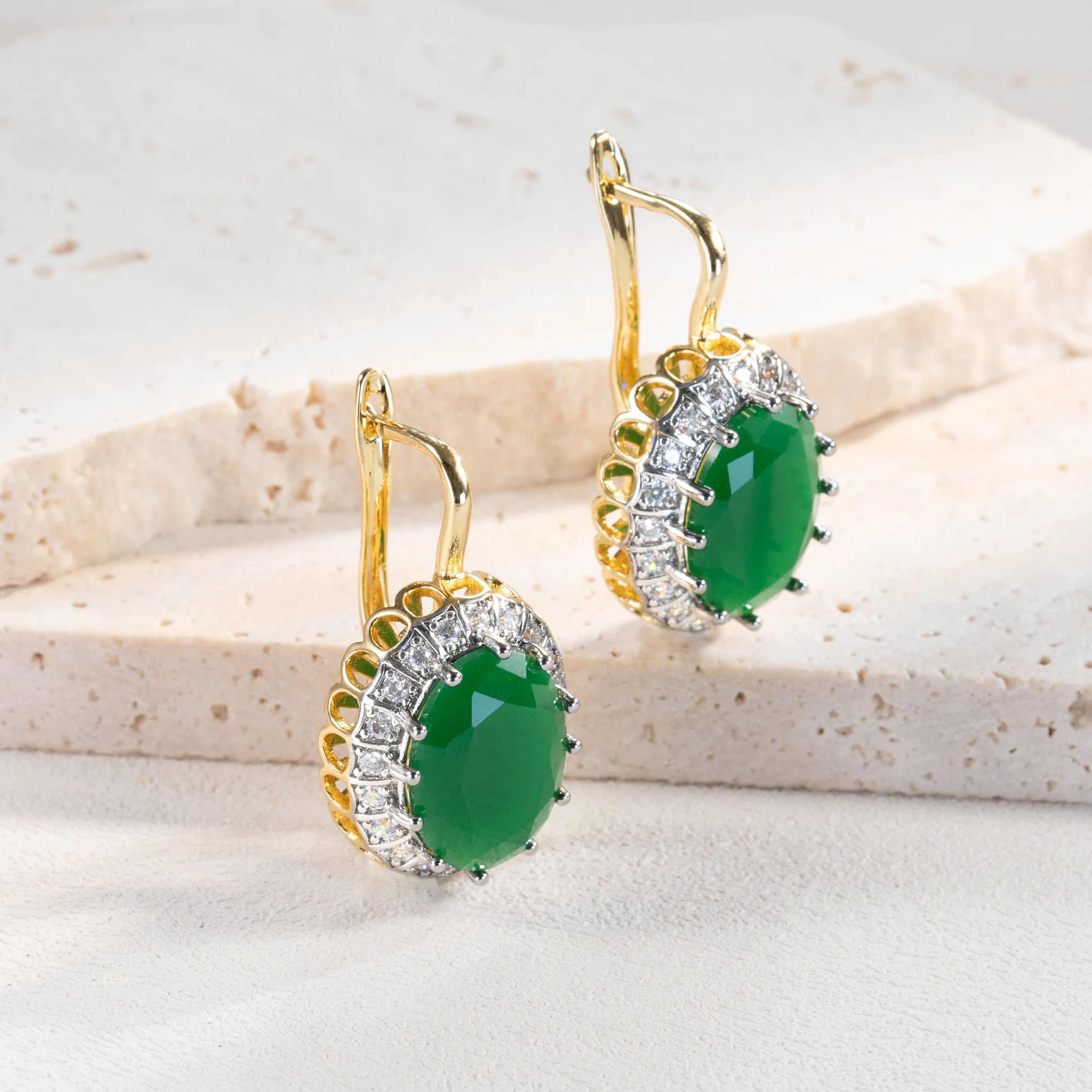 Ellipse design inlaid vermiculite suit ring earrings Copper grade 18K gold fashion jewelry banquet luxury accessories