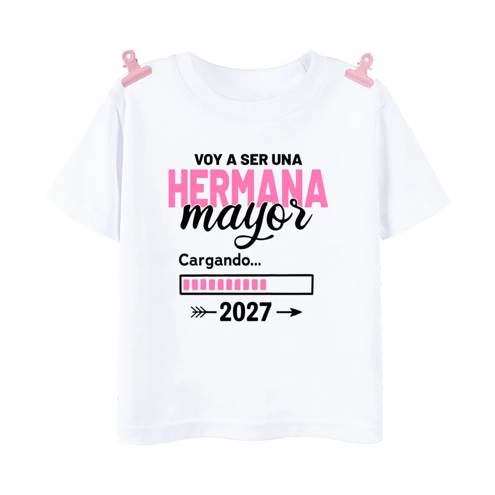 I Will Become A Sister Spanish Printed Kids Shirt Pregnant Announcement T-shirt Girls Short Sleeve Tee Child Summer Clothes Tops