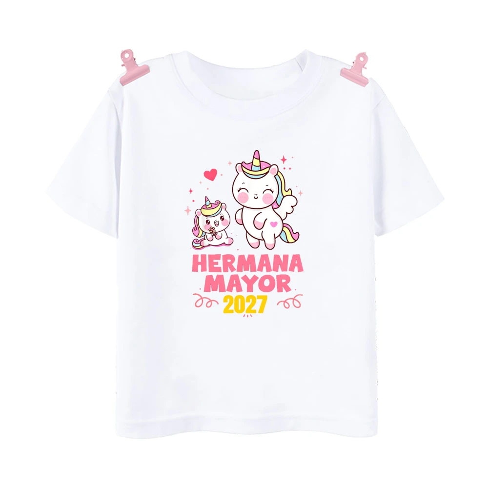 I Will Become A Sister Spanish Printed Kids Shirt Pregnant Announcement T-shirt Girls Short Sleeve Tee Child Summer Clothes Tops